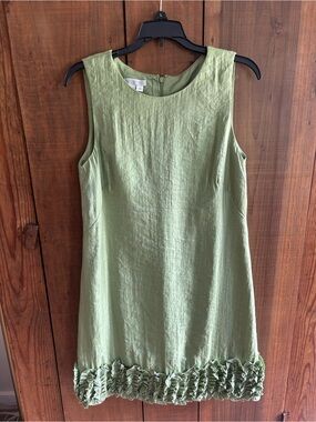 London Times Light Green Mini Dress with Ruffle Hem